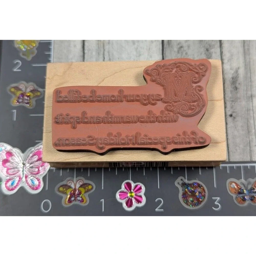 Inkadinkado May Home Filled Warmth Spirit Holiday Rubber Stamp Wood #H44